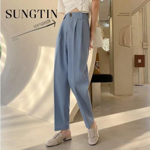 Sungtin Korean Fashion Womens Pants Suit Oversized Casual Office Lady Wide Leg Pant Loose High Waist Female Trousers Work Mujer