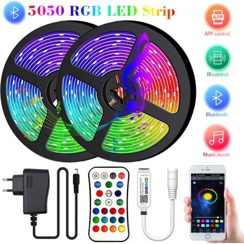 Bluetooth LED Strip Light 5050 5M-30M RGB DC 12V LED Ribbon Waterproof diode tape Bluetooth Controller power adapter for Home