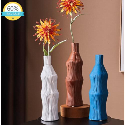 Narrow Mouth Creative Flower Vase Ceramic Luxury Modern Fashion Tabletop Nordic Vase Simple Floreros Table Centerpieces AH50VS