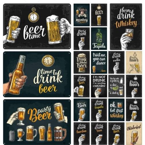 Vintage Tin Signs Beer Time Metal Signs Iron Plaques Shabby Retro Plate Sign Painting Posters Bar Pub Club Home Wall Decor Bbr-9