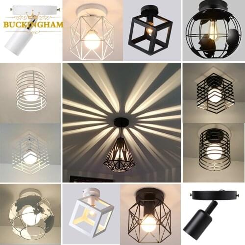 Vintage Ceiling light Modern Nordic Retro Iron lamp Decor For Living Room Bar Black and White Loft E27 Home Lights Cage Fixture