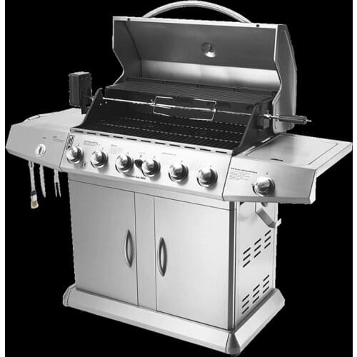 High quality outdoor gas BBQ grill outdoor gas grill car six burners+sider burner with skewer+motor+cover