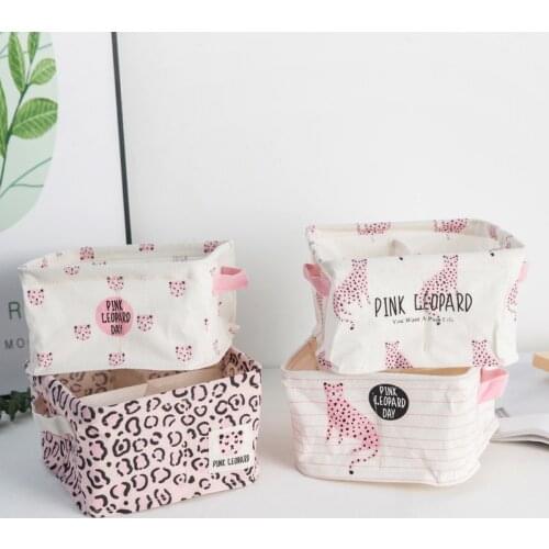New Storage Boxes Bins 4-grid Leopard Print Waterproof Cotton Hemp Collection Box Miscellaneous Home Storage & Organization