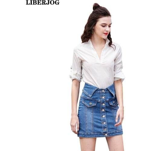 LIBERJOG Women Denim Skirts A-line Mini Stretch High Waist Casual Vintage Femme Sexy Short Skirts Female Plus Size Summer Skirts