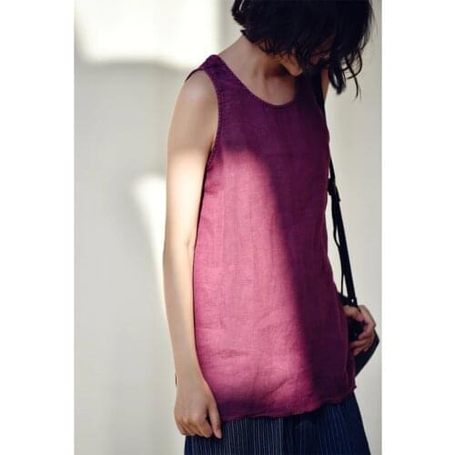 MICOCO B7593C Heavy industry washed with nostalgia hem linen round collar with vest inside literary womens wear