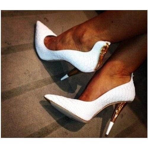 Newest New Name White Leather Ankle Strap High Heel Platform Sandals Designer Women Gold Metal Heel Formal Dress shoes wo