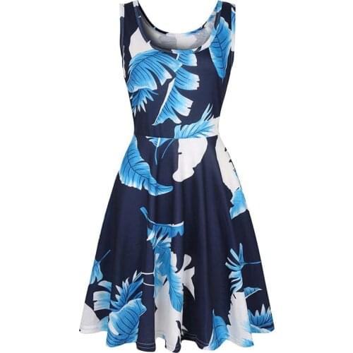 Summer Female Knee Length Sleeveless Square Neck Banana Leaves Print Camisole Casual Dress