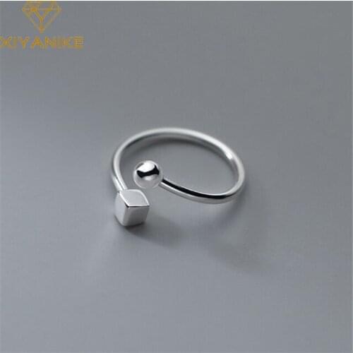 XIYANIKE 925 Sterling Silver Smooth Square Bead Opening Ring Female Fashion Creative High Quality Jewelry Party Dropshipping