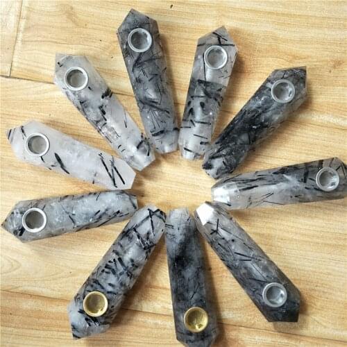 1 piece top quality tourmaline crystal smoking pipes gemstone pipes drop shipping