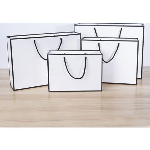 Clothing shopping paper bag packaging gift box коробка упаковка White gift bags with handles customize papieren zakjes 10pcs
