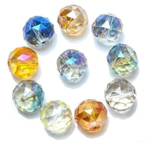 10Pcs Lampwork Glass Round Ball 16mm Crystal Faceted Beaded Triangle Cut For DIY Making Jewelry Accessorise & Women Bracelets