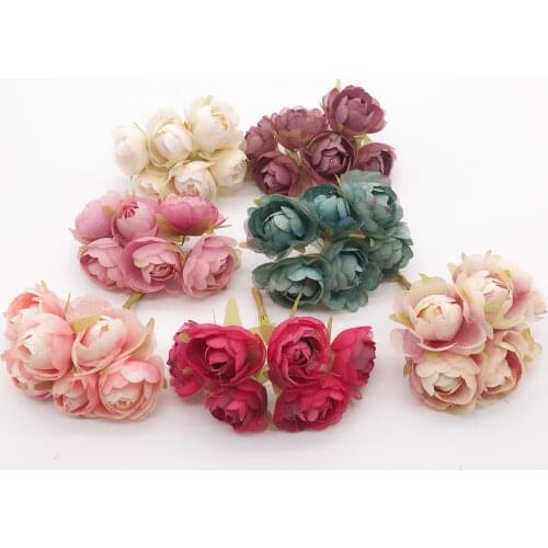 6 pieces / bunch of silk rose small bud tea artificial flowers home decoration wedding party DIY gift box Christmas wreath