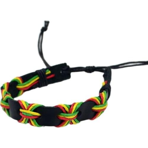 Africa Red Yellow Green Black Leather Waxed Thread Weave Wristbands Bracelets Fashion Jewelry