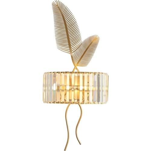 American crystal leaf wall lamps study decorated bedroom luxury retro living room Nordic palm leaf wall sconces lights fixtures