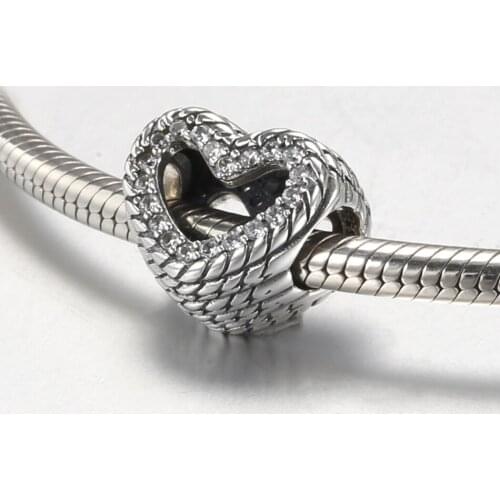 Authentic S925 Bead Pave Snake Heart Charm fit Lady Bracelet Bangle Girl Birthday Gift DIY Jewelry