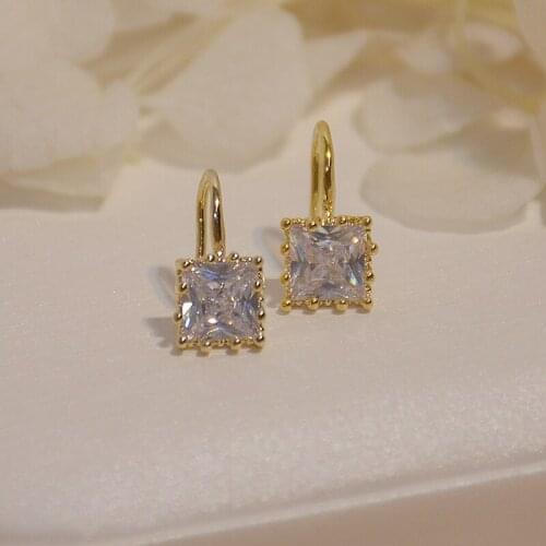 Shiny Side New Accessories Crystal Square Dangle Earrings for Women Fashion Jewelry Simple Style Zirconia Drop Earrings