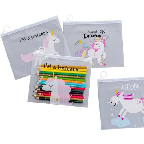 Big Capacity Cute Unicorn gel pen bag PVC Transparent Pink leopard pencil case bag Stationery pouch gift school supplies