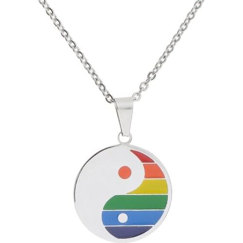 Rainbow PRIDE Stainless Steel Dog Tag Pendant Chain Necklace LGBT Jewelry