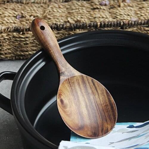 Wooden Kitchen Spoon Teak Wood Rice Spoon Rice Paddle Wood Tablespoon Big Potato Serving Spoon Wooden Kitchen Utensils Tableware