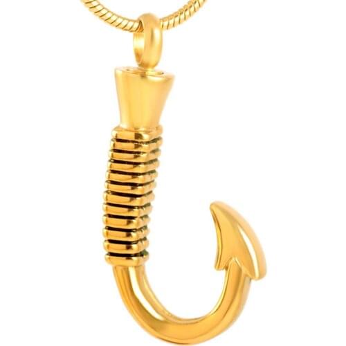 K8423 Fish Hook Urn Necklace for Ashes Pendant Locket Stainless Steel Keepsake Memorial Cremation Jewelry for Men Women