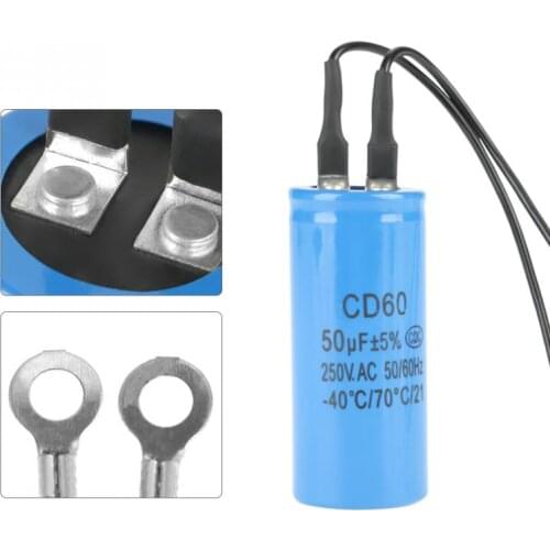 CD60 Run Capacitor with Wire Lead 250V AC 50uF 50/60Hz for Motor Air Compressor Blue