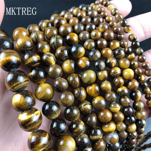 Natural Yellow Tiger Eye Stone Beads Round Loose Spacer Beads For Jewelry Making DIY Bracelet Accessories 15" 4/6/8/10/12mm Ball