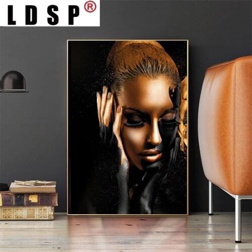 LDSP Abstract Golden African Art Woman Spray Painting Canvas Posters and Prints Wall Art Picture for Living Room Hoom Decor
