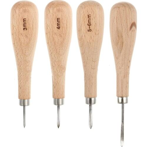 1pcs Leather Craft Sewing Kit Handle Diamond Point Rhombus Awl DIY Tool Wooden Handle Punching Leather Tool 3mm 4mm 5/6mm