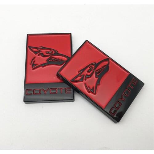 2PCS Black Red Wolf Head Coyote Logo And Word For Car Fender Side Or Rear Trunk Tailgate Badge Sticker Decal