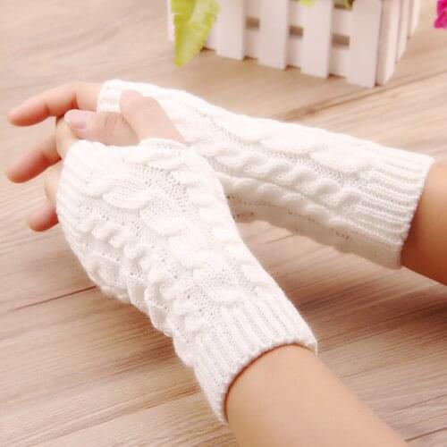 New Women Men Twist Crochet Knitted Fingerless Gloves Short Arm Sleeve Hand Warmer Mittens Winter Warm Solid Color Dropshipping