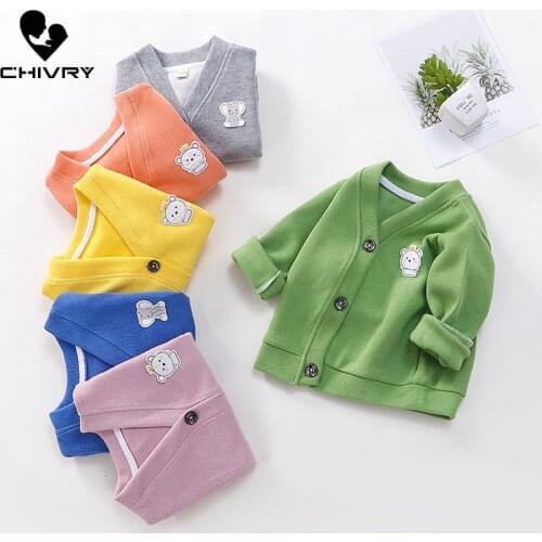 New 2020 Kids Children Cardigan Sweater Autumn Winter Boys Girls Cartoon Bear V-neck Button Knitted Sweaters Tops Clothing