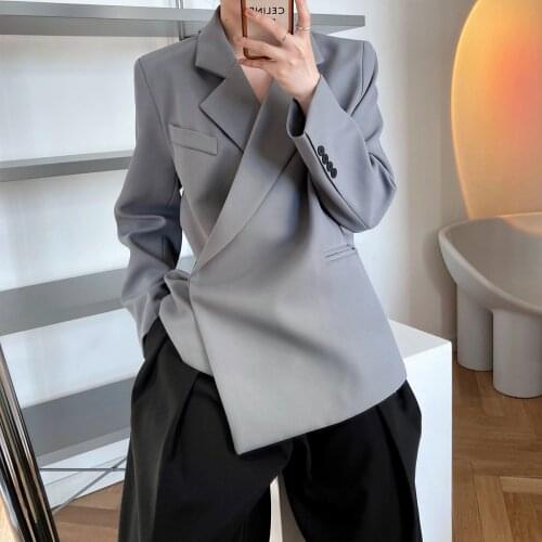 New 2021 Spring Womens Blazers Pockets Jackets Fashionable Vintage Oversize Wild Chic Office Lady Tops