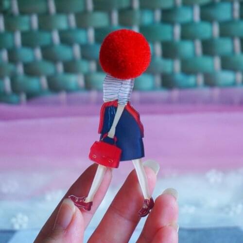 New Cute Big Brooches Woman Character Icons Acrylic Brooch Wool Ball Lapel Pins Badges on Backpack Friends Gifts