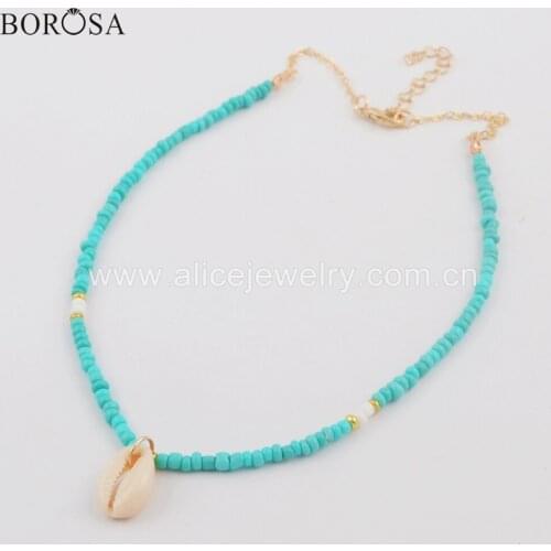 BOROSA 10PCS NEW Natural Cowrie Shell Blue Freeform Beads Choker Seashell Pendant Necklace Jewelry for Wholesale dropship WX1079