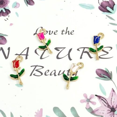 10pcs/lot Rose Flowers Shape Oil Drop Zinc Alloy Charms Fashion Jewelry Accessories Headdress Earring Bracelet Pendants 10*18mm