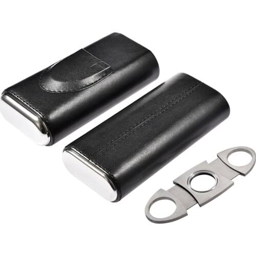 Portable Leather Cigar Case Holder Black Homidor Cigar Case Mini Travel Humidor With Cigar Cutter very well
