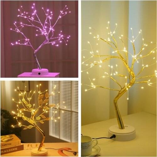 Battery/USB Mini Christmas Tree Copper Wire LED Night Lights Christmas Decorations for Home Room Fairy Lights 2022 New Year Gift