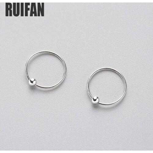 Ruifan 3 Sizes Round Bead 925 Sterling Silver Stud Earrings for Women Girls Minimalist Ear Hoops Fine Jewelry Gift YEA395