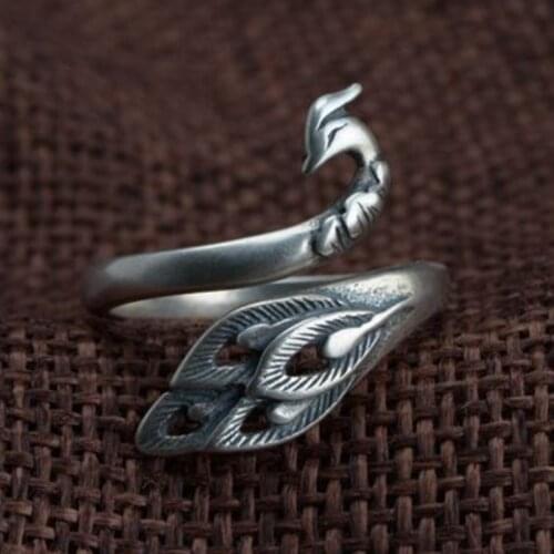 S925 Sterling Silver Resizable Size Peacock 925 Minimalist Tibetan Jewelry Animal Simple Wedding Rings Gifts For Women