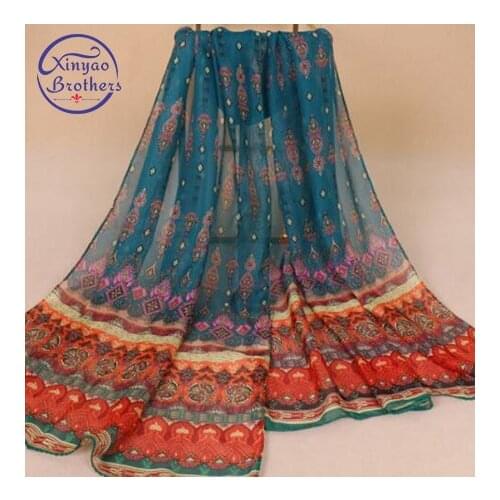 2018 New Arrival India Bohemian Beach Flowers Printed Chiffon Scarf Long Scarves For Women Wrap Shawl Stole 50x150cm