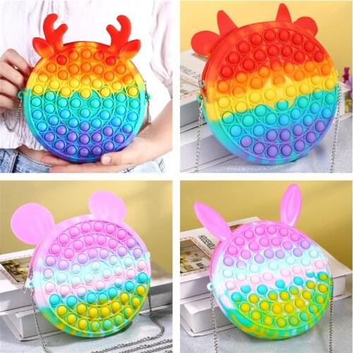 Cute Bag Fidget Toys Reliver Stress Toy Rainbow Push Bubble Simpl Dimmer Antistress Toy Sensory Kids Game Toy Backpack