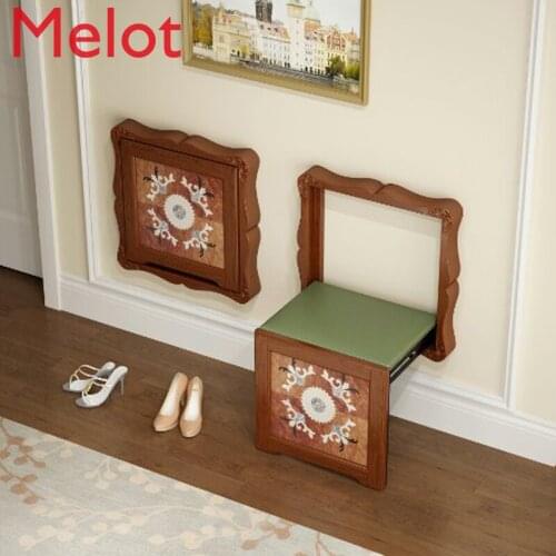 High-Grade Solid Wood Household Folding Shoe Changing Stool Fashion Wall-Mounted Decorative Shoe Changing Stool Folding Chair