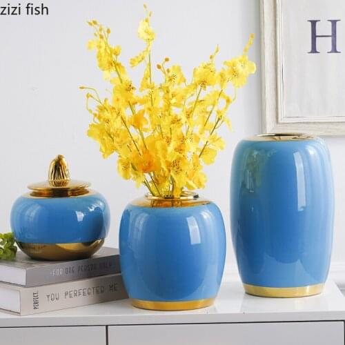 Modern Ceramics Storage Tank with Cover Desktop Vase Ornaments Three-piece Suit Home Decoration Storage Box Finishing Tank