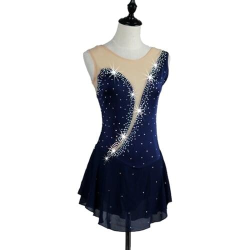 Modern Ice Skating Dance Performance Clothes Black/Blue/Pink Sleeveless Diamond Dress Ballroom Dance Practice Clothing DQL3306