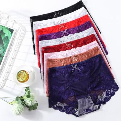 Panties female Sexy Lingerie Lace Middle waist Lifting Seamelss Underwear transparent Female Large size Women briefs Accessories