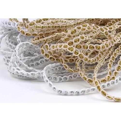 10yards/lot 5MM Gold Silver Embroidered Polyester Lace Ribbon Hometexile Clothes Embellishment DIY Wedding Toys Crafts