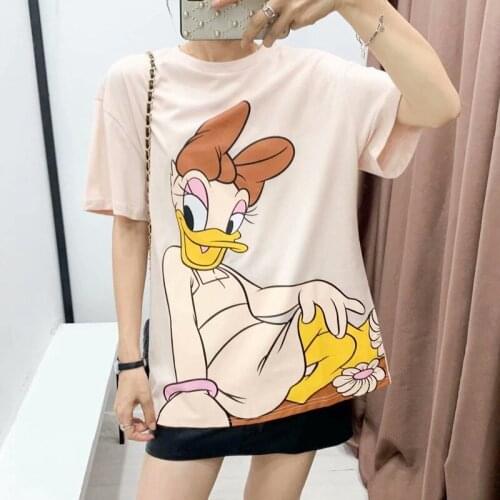 Disney Cartoon Daisy Shirts for Women Print Round Neck Short-sleeved Women Fashion Clothing Graphic T-Shirts Harajuku Kawaii