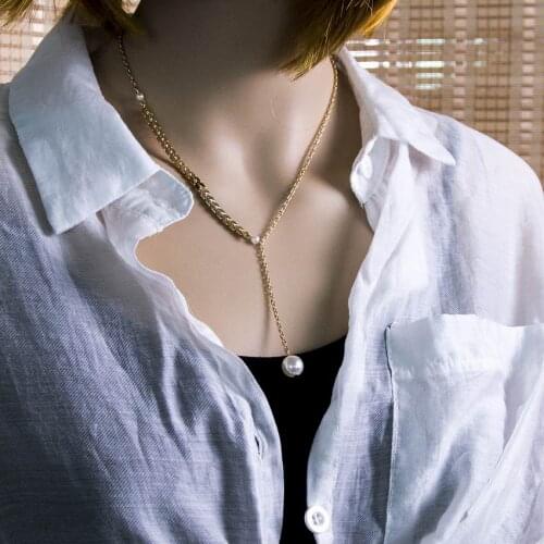 Boho Gold Color Pearl Chain Womens Pendant Necklace Fashion Female Simple Arrow Sequins Pearl Tassel Choker Necklaces Jewelry