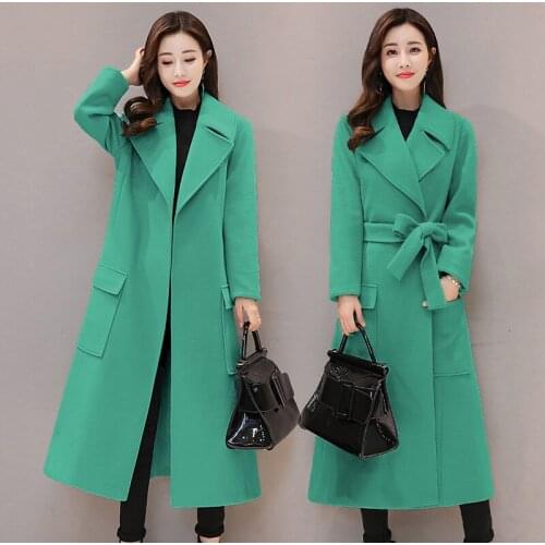 Korean Style Woolen Casaco Femme Plus Size Green Winter Coat Women Loose Elegant Abrigos Mujer Invierno 2020 KJ109