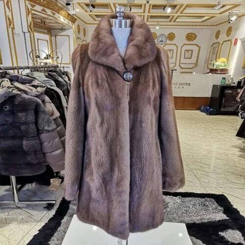 WINTER PALACE 2020 Women genuine mink fur coat slim fur regular short coat of fur mink fur coat brown mink coat 5088